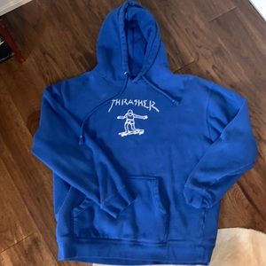 Blue thrasher hoodie with stick man